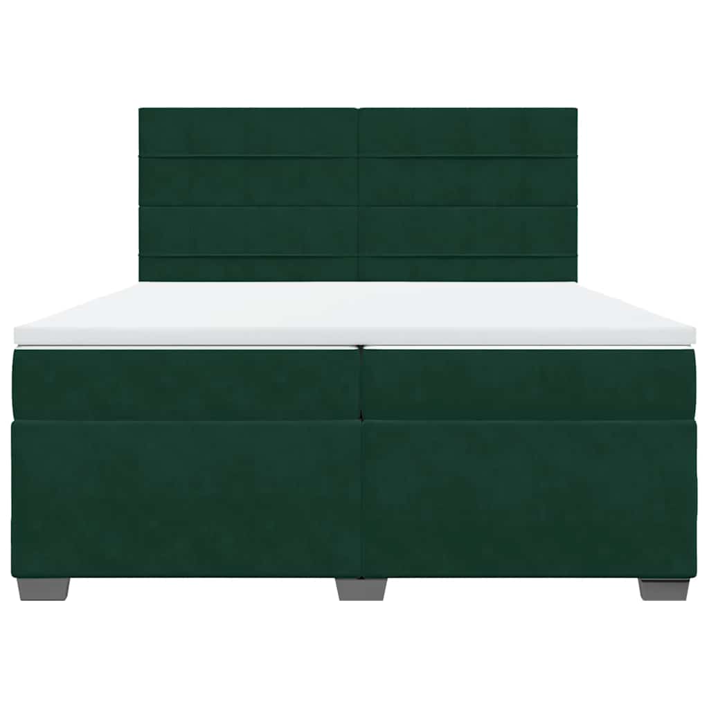 sötétzöld bársony rugós ágy matraccal 200x200 cm