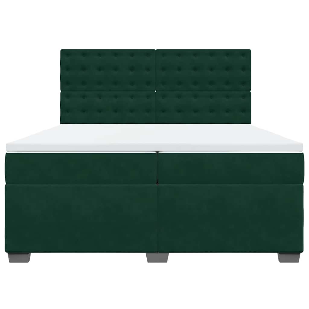 sötétzöld bársony rugós ágy matraccal 200x200 cm