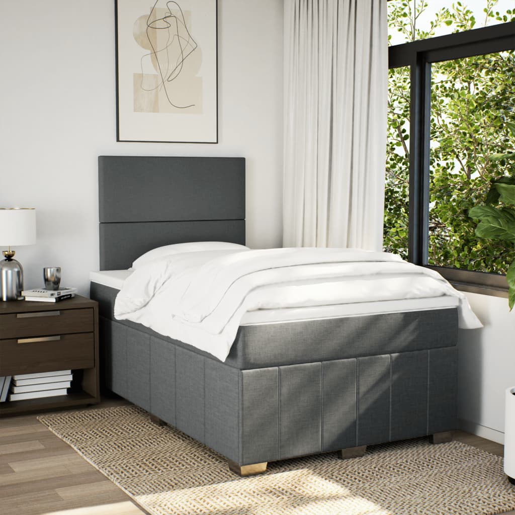 sötétszürke szövet rugós ágy matraccal 120 x 190 cm