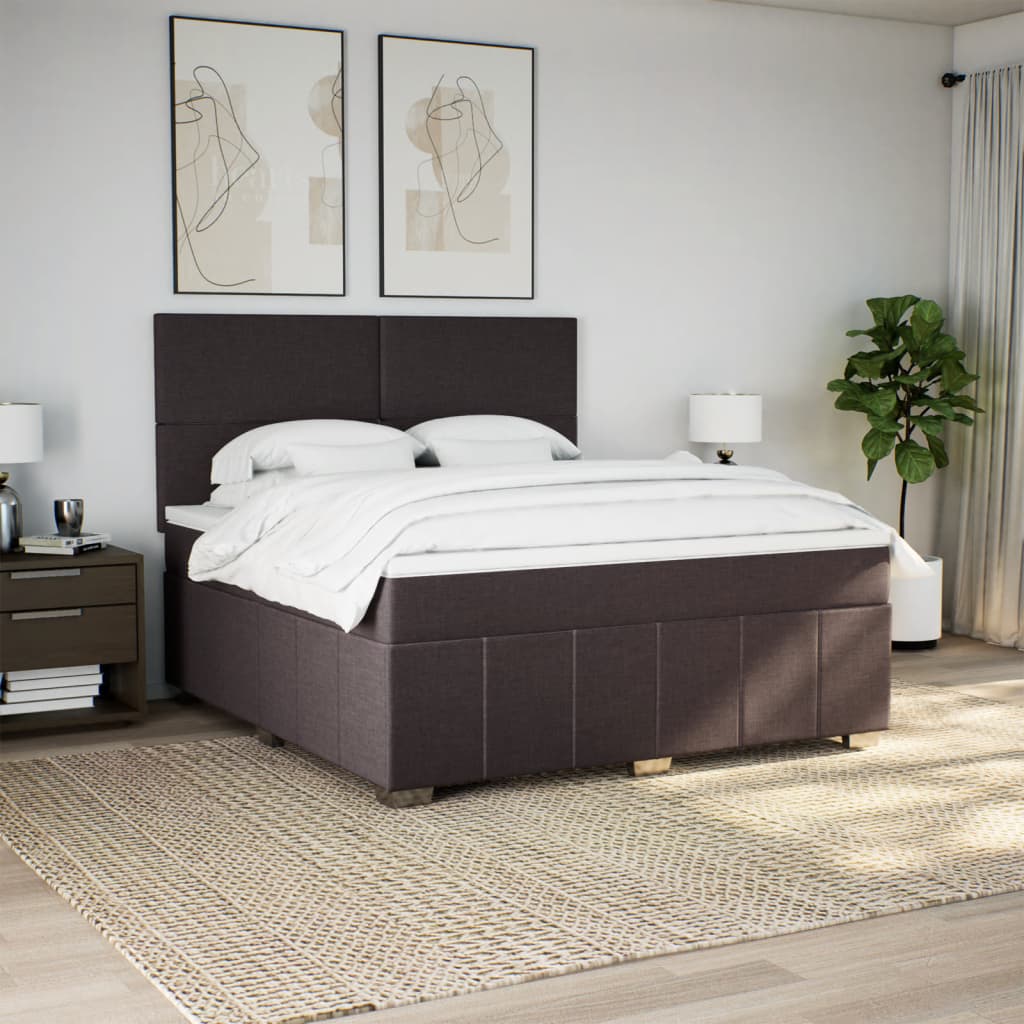 sötétbarna szövet rugós ágy matraccal 180 x 200 cm