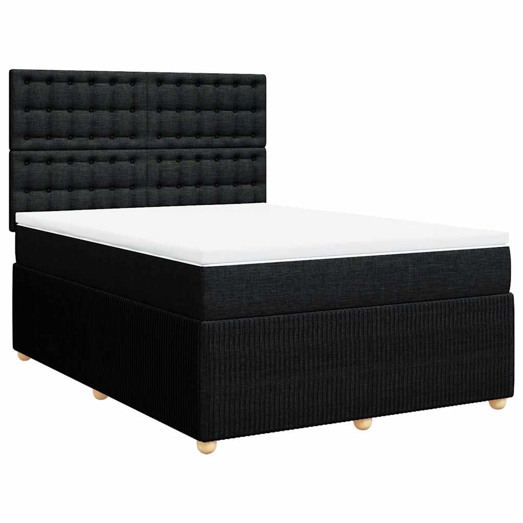 fekete szövet rugós ágy matraccal 140 x 190 cm