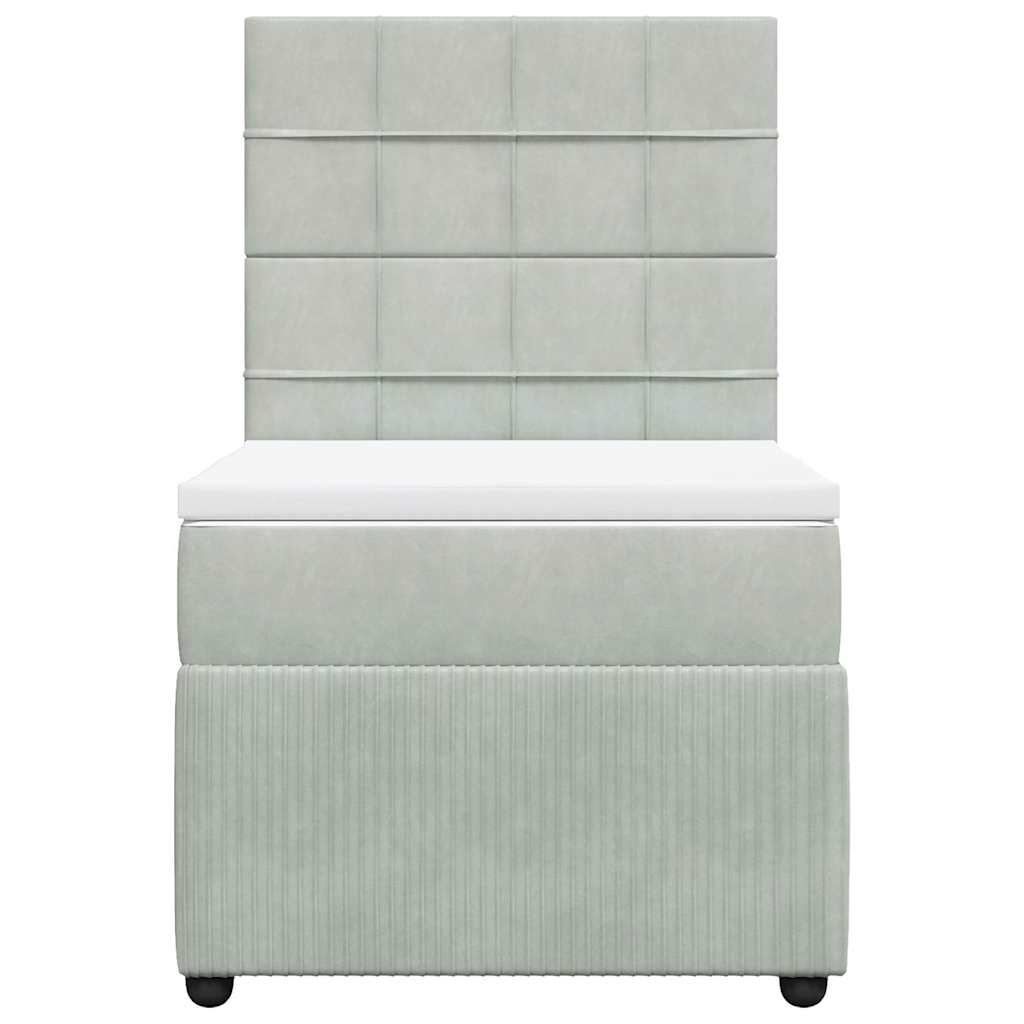világosszürke bársony rugós ágy matraccal 80 x 200 cm