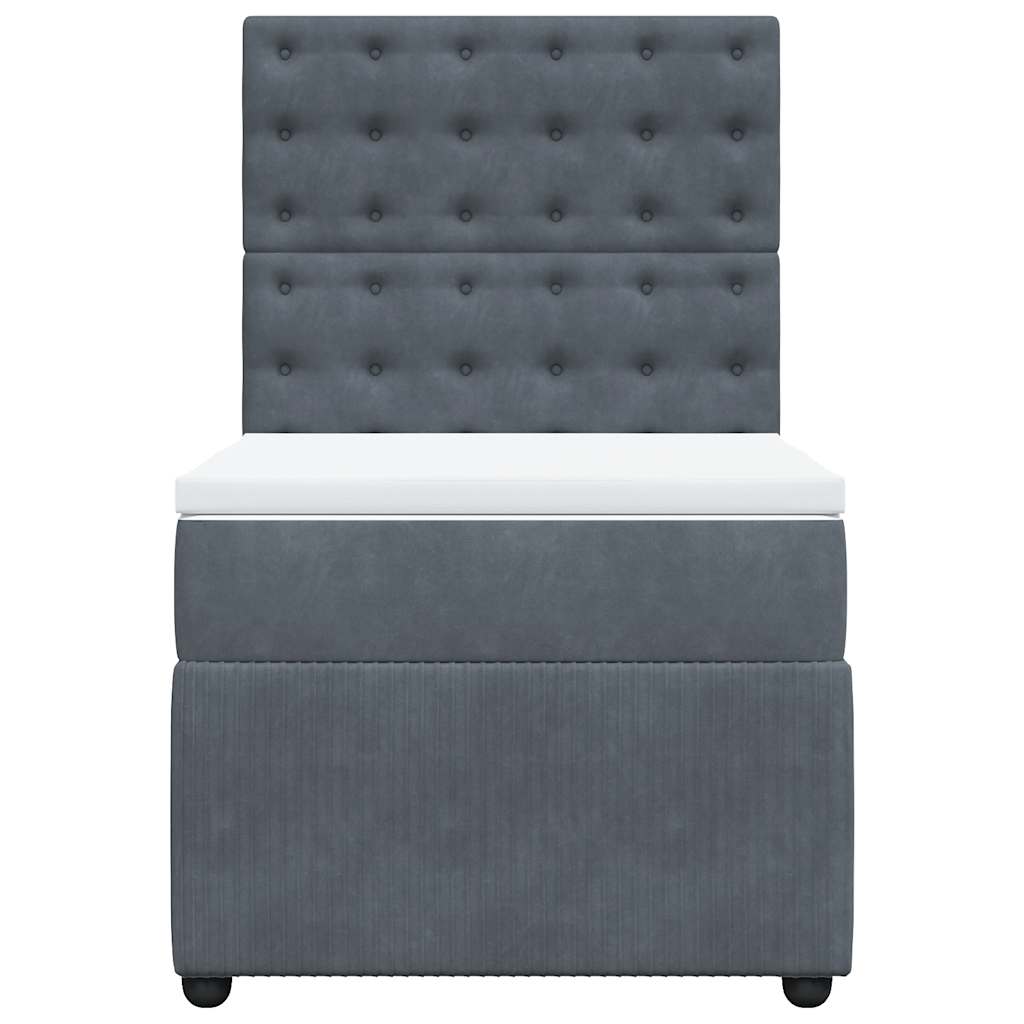 sötétszürke bársony rugós ágy matraccal 100 x 200 cm
