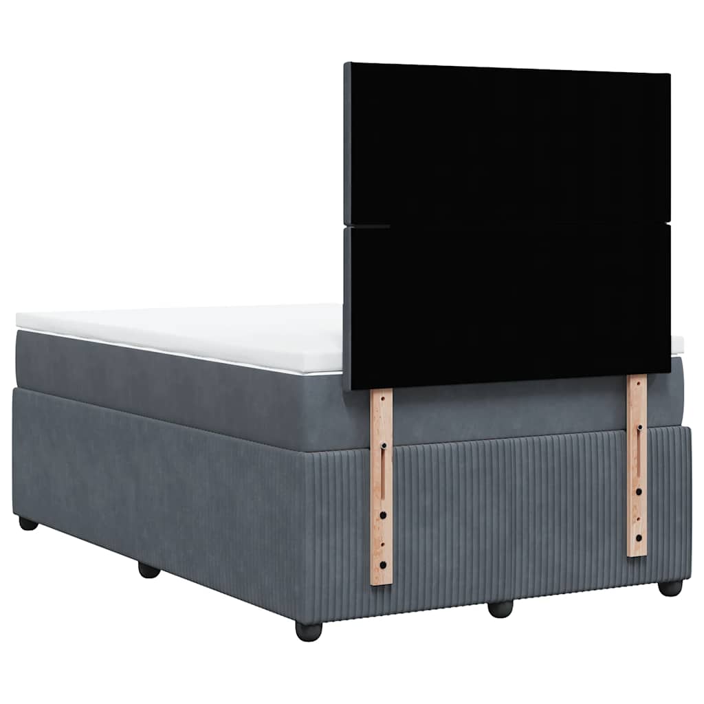 sötétszürke bársony rugós ágy matraccal 120 x 200 cm