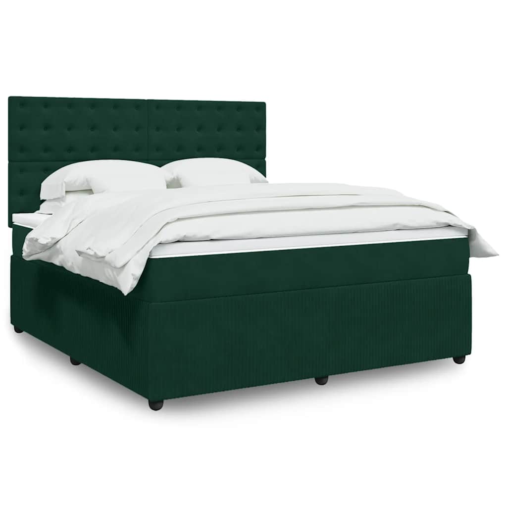 sötétzöld bársony rugós ágy matraccal 180x200 cm