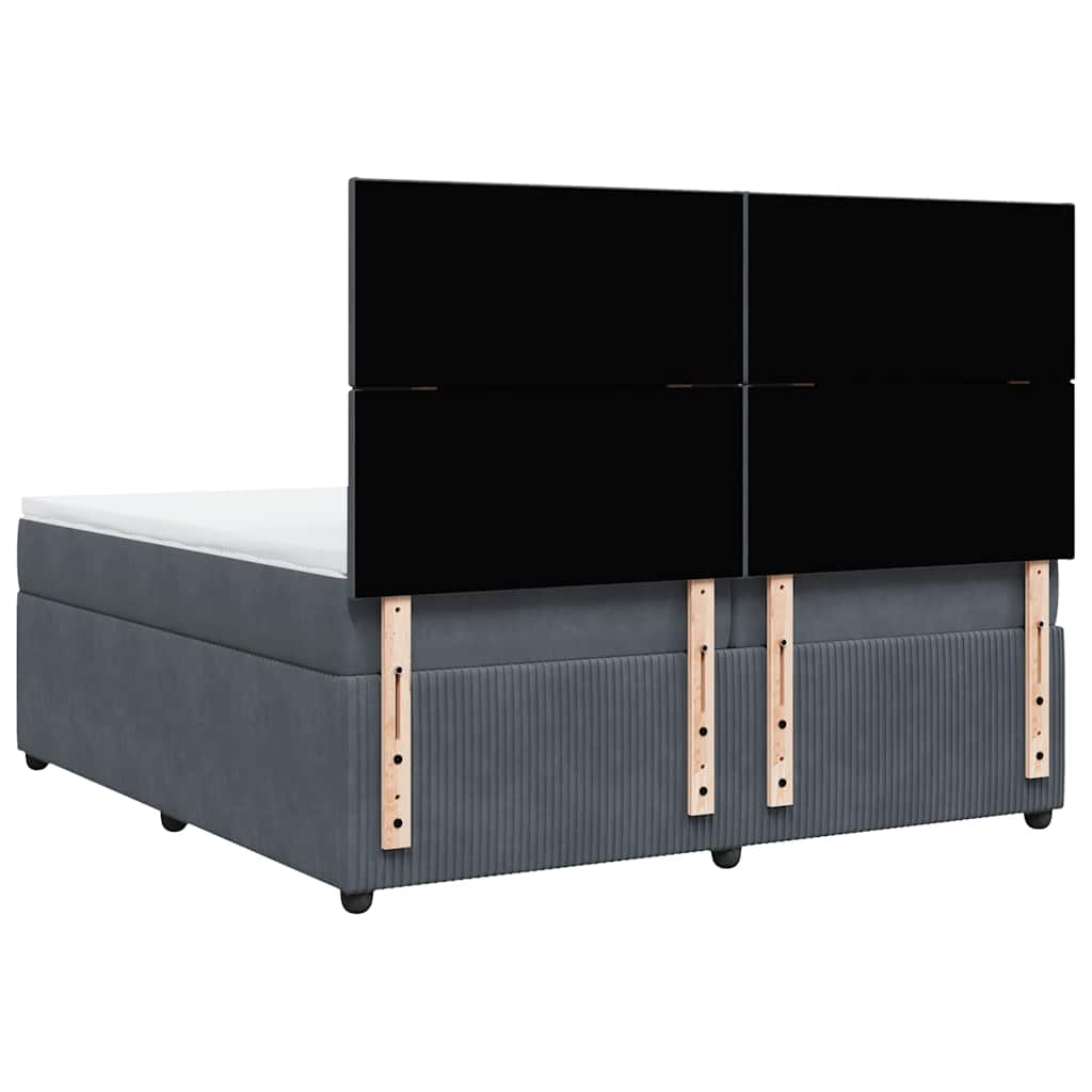 sötétszürke bársony rugós ágy matraccal 200x200 cm