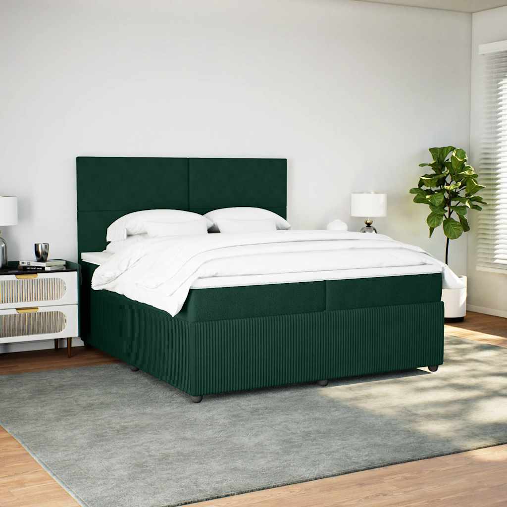 sötétzöld bársony rugós ágy matraccal 200x200 cm