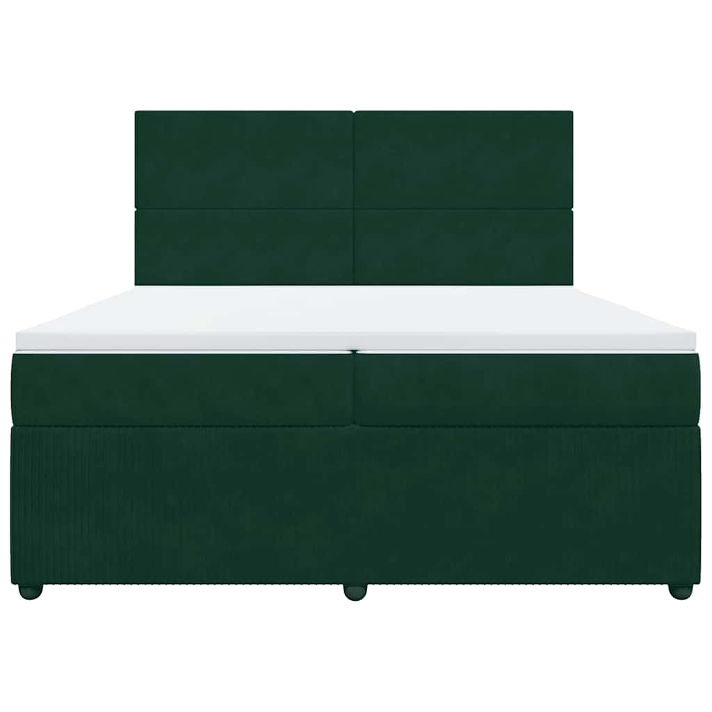 sötétzöld bársony rugós ágy matraccal 200x200 cm