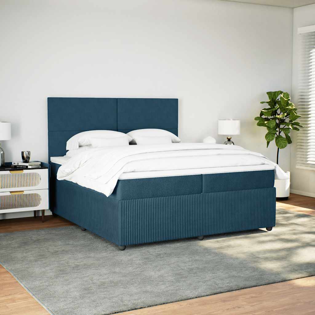 sötétkék bársony rugós ágy matraccal 200x200 cm