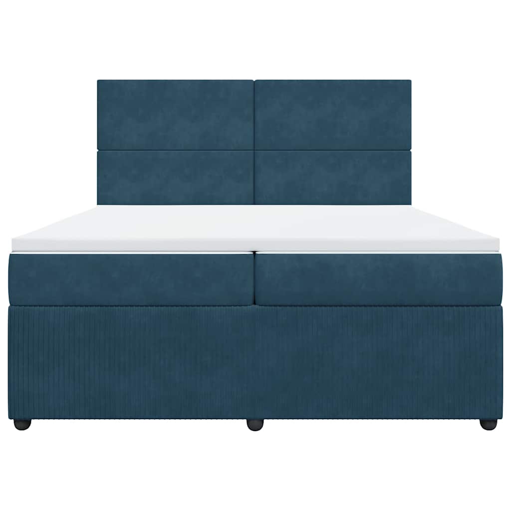 sötétkék bársony rugós ágy matraccal 200x200 cm