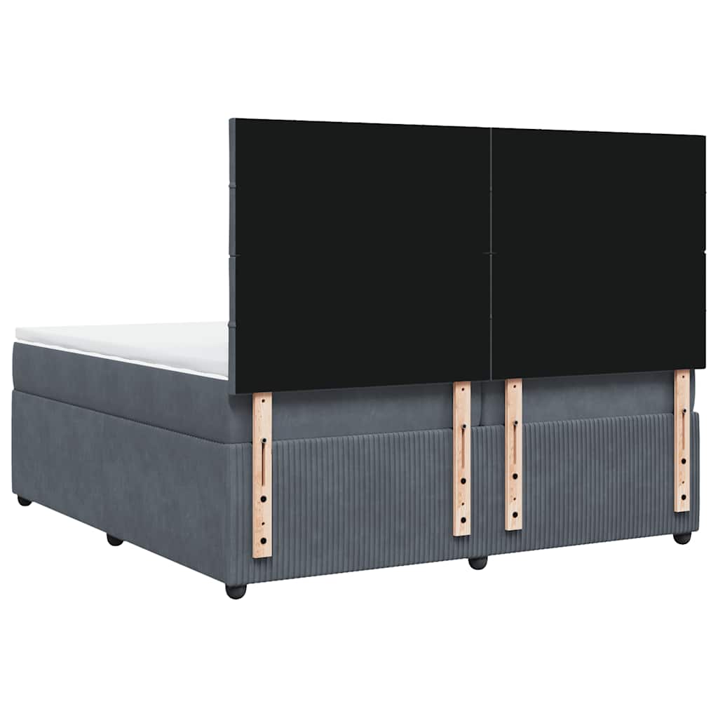 sötétszürke bársony rugós ágy matraccal 200x200 cm