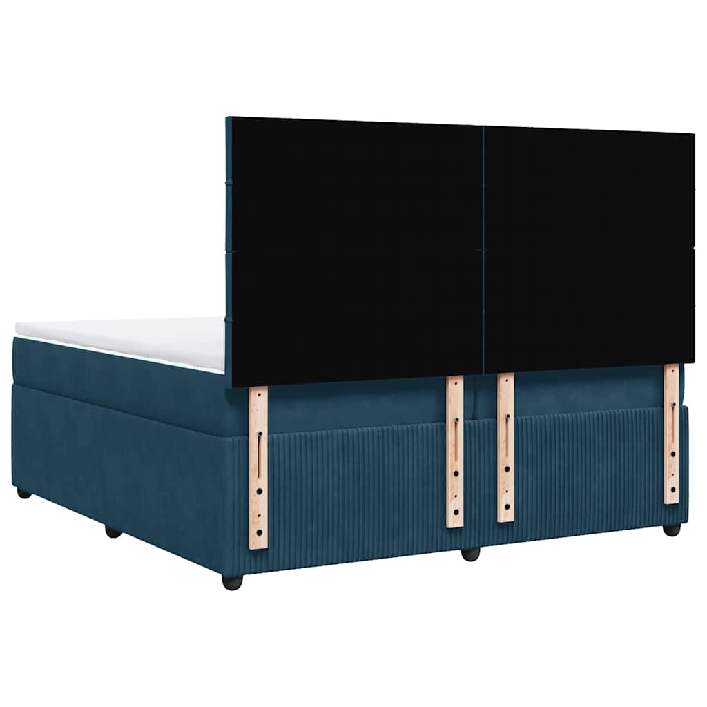 sötétkék bársony rugós ágy matraccal 200x200 cm