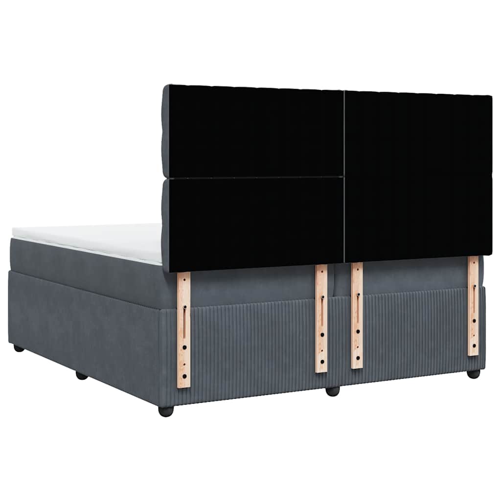 sötétszürke bársony rugós ágy matraccal 200x200 cm