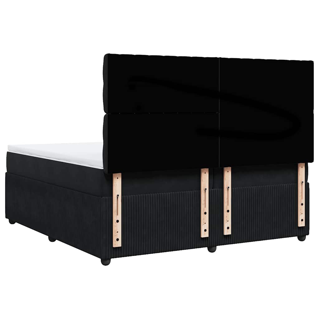 fekete bársony rugós ágy matraccal 200x200 cm
