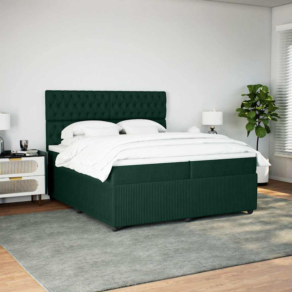 sötétzöld bársony rugós ágy matraccal 200x200 cm