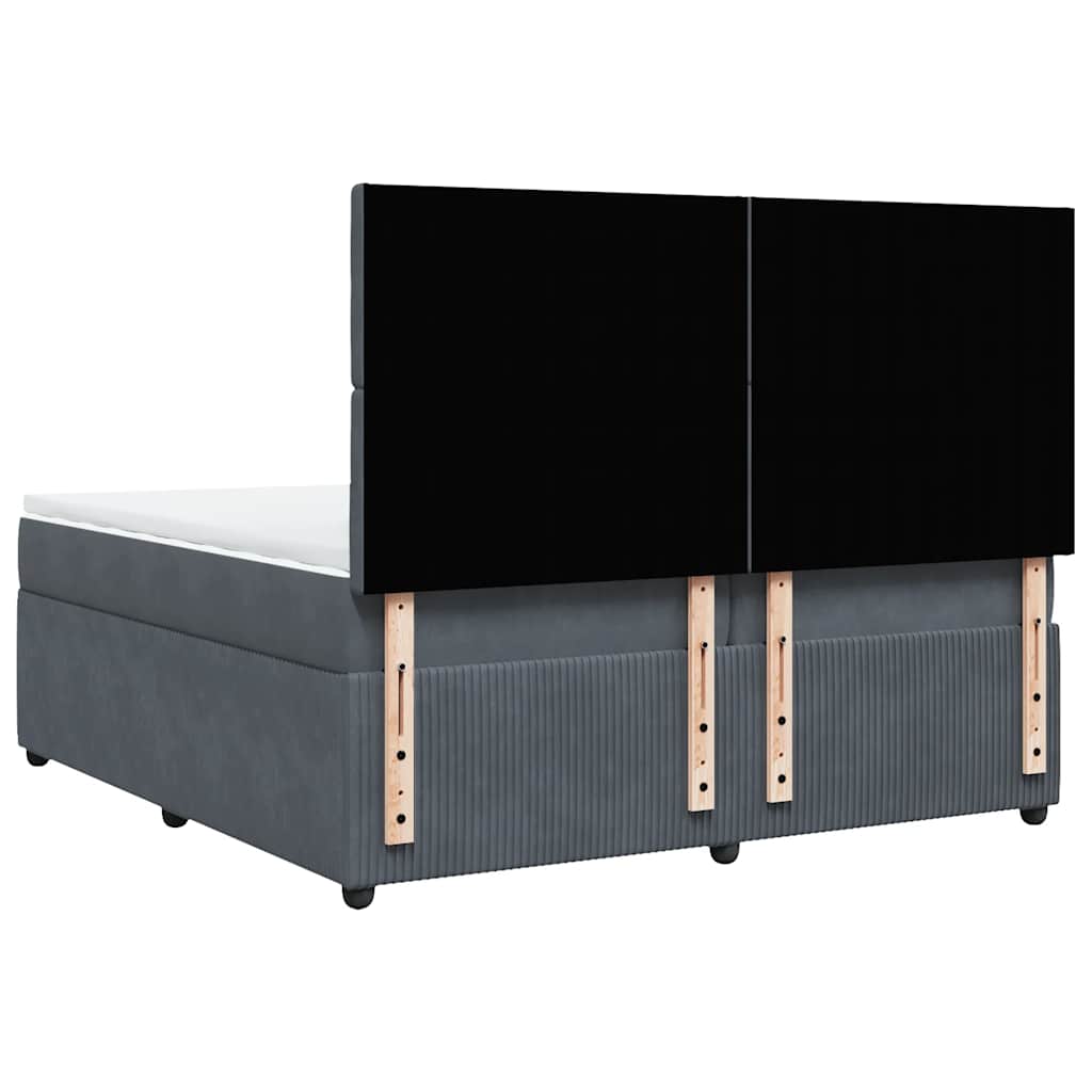 sötétszürke bársony rugós ágy matraccal 200x200 cm