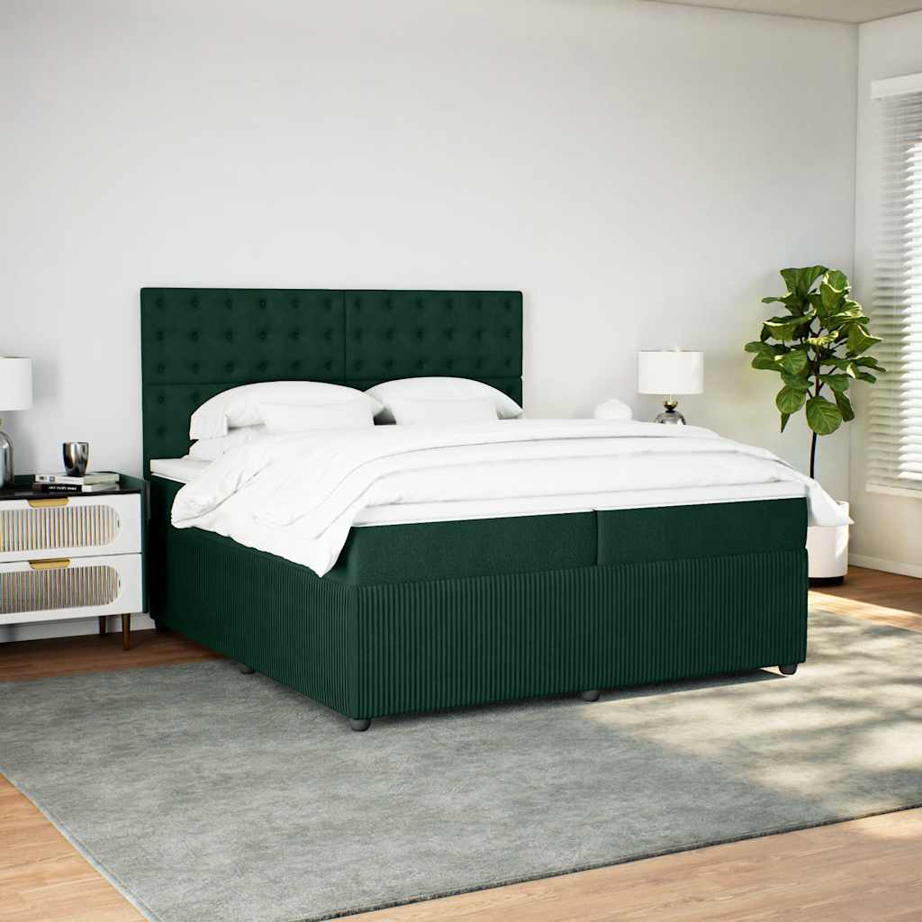 sötétzöld bársony rugós ágy matraccal 200x200 cm