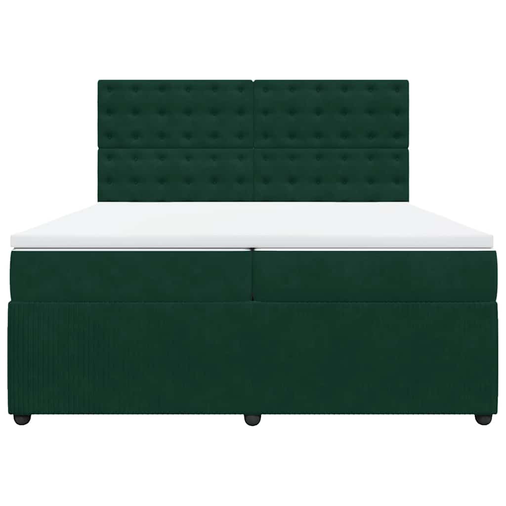 sötétzöld bársony rugós ágy matraccal 200x200 cm