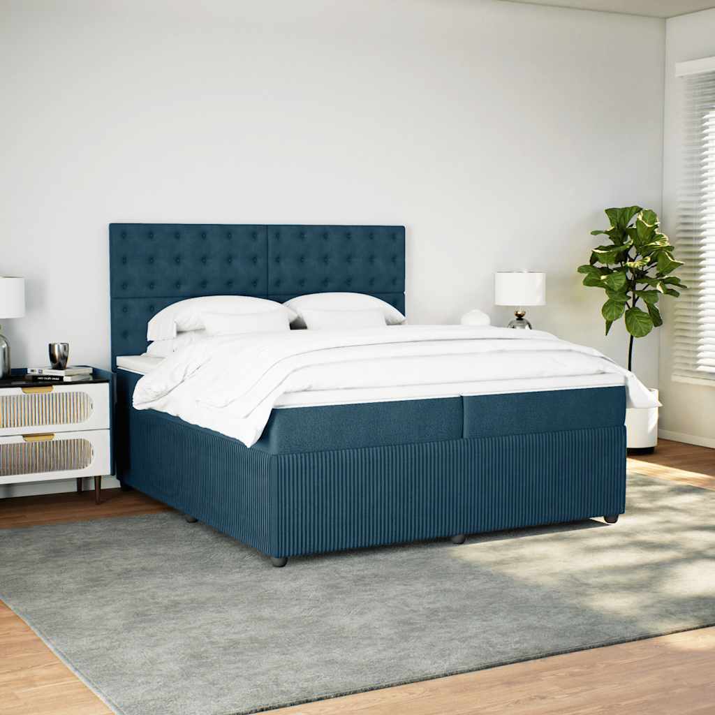 sötétkék bársony rugós ágy matraccal 200x200 cm