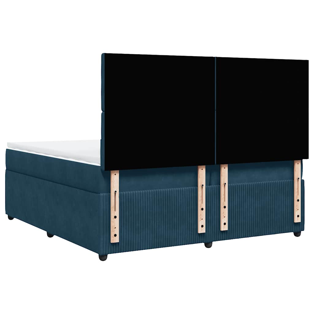 sötétkék bársony rugós ágy matraccal 200x200 cm