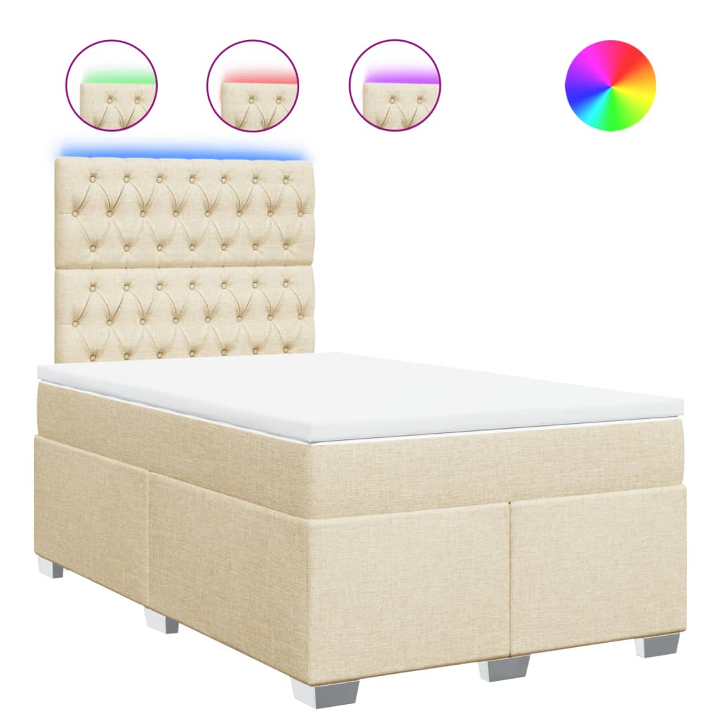 krémszínű szövet rugós ágy matraccal 120 x 190 cm