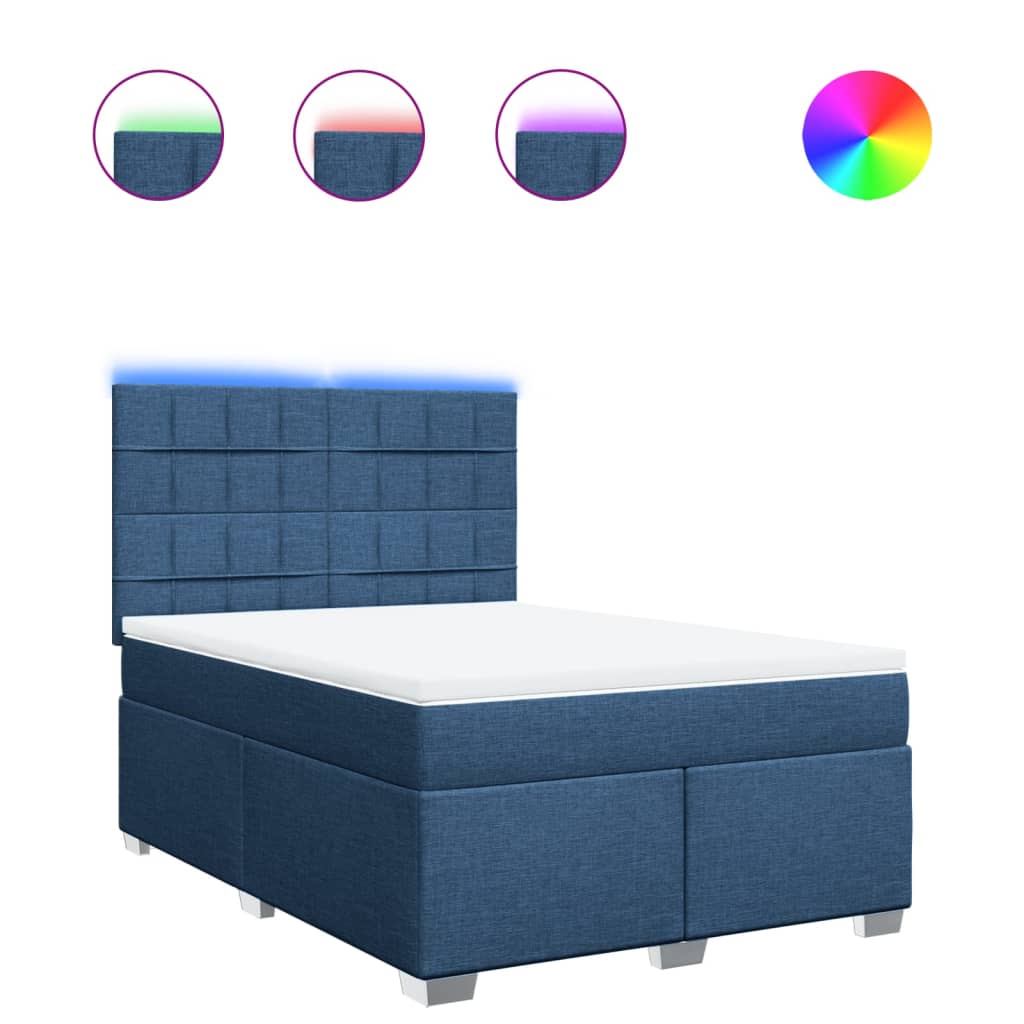 kék szövet rugós ágy matraccal 160 x 200 cm
