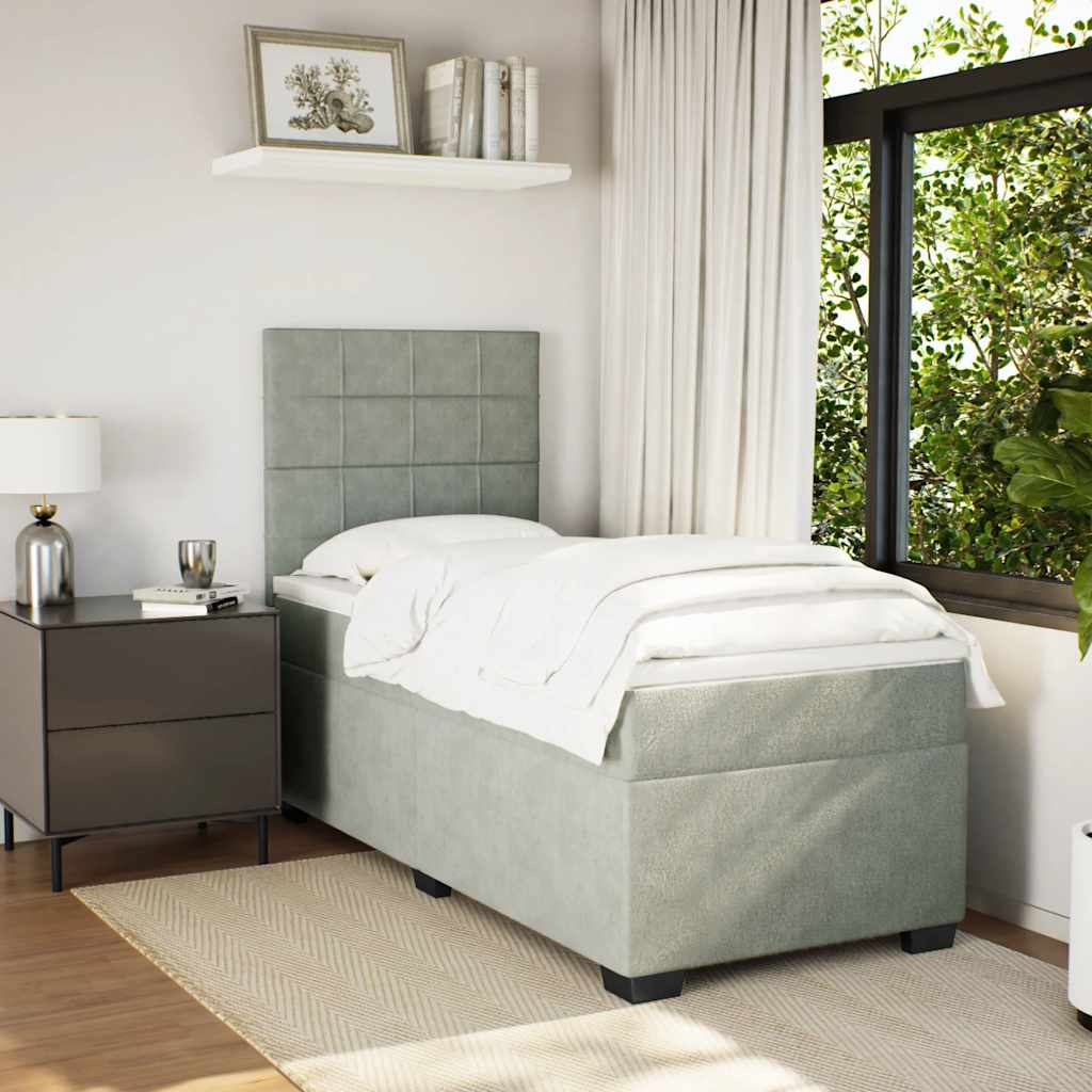 világosszürke bársony rugós ágy matraccal 80 x 200 cm