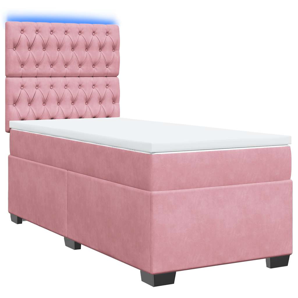 rózsaszín bársony rugós ágy matraccal 80 x 200 cm