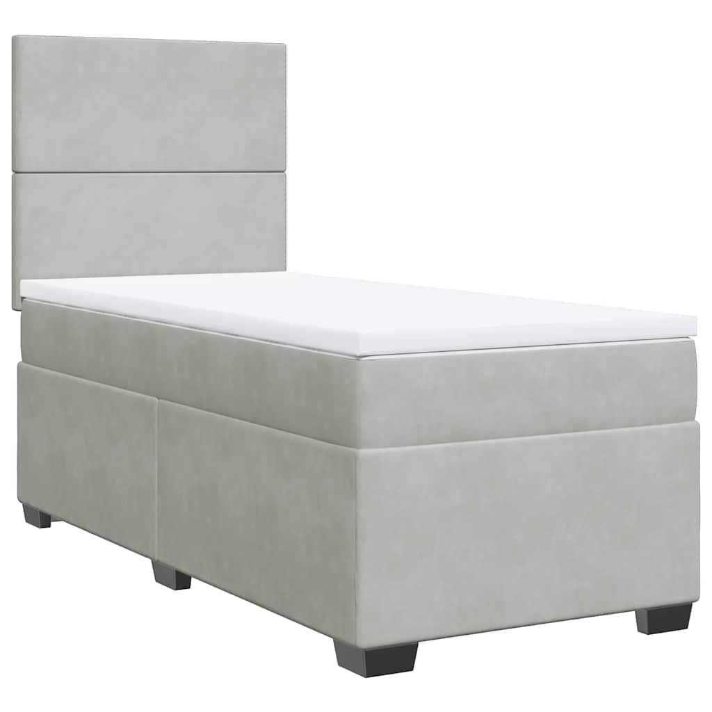 világosszürke bársony rugós ágy matraccal 90x190 cm