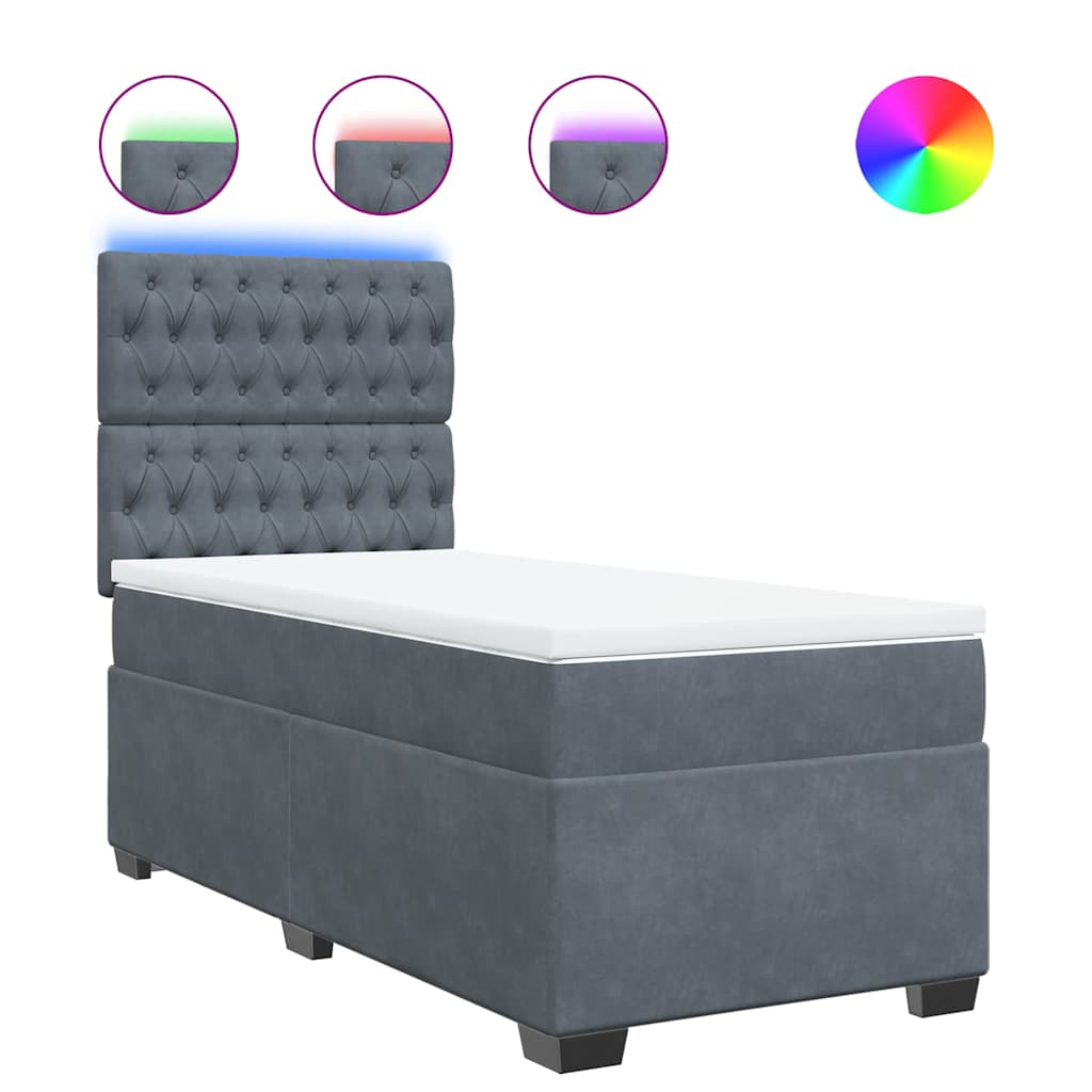sötétszürke bársony rugós ágy matraccal 90x190 cm