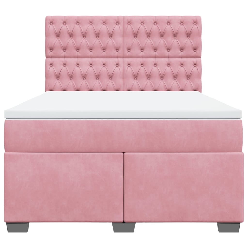rózsaszín bársony rugós ágy matraccal 140x190 cm