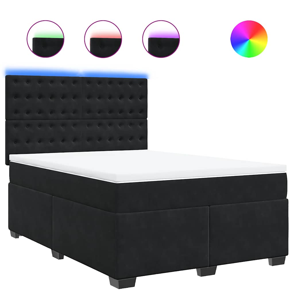 fekete bársony rugós ágy matraccal 140 x 190 cm