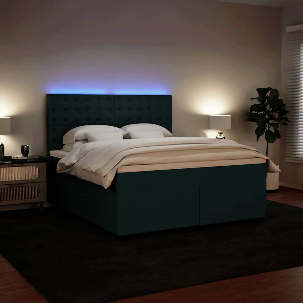sötétzöld bársony rugós ágy matraccal 180x200 cm