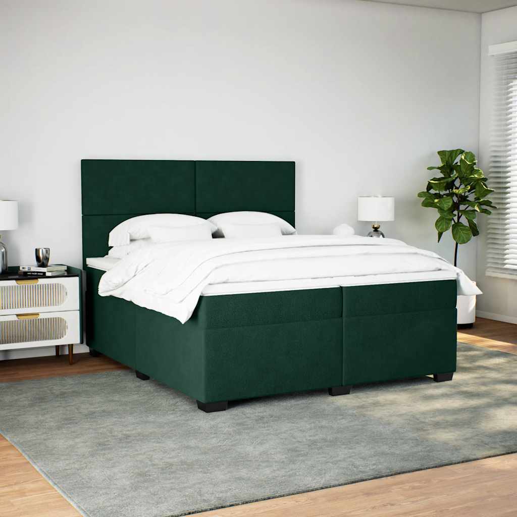 sötétzöld bársony rugós ágy matraccal 200x200 cm
