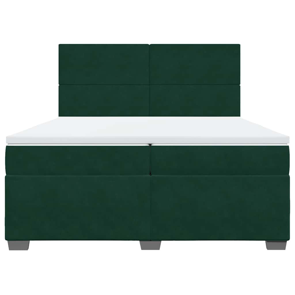 sötétzöld bársony rugós ágy matraccal 200x200 cm