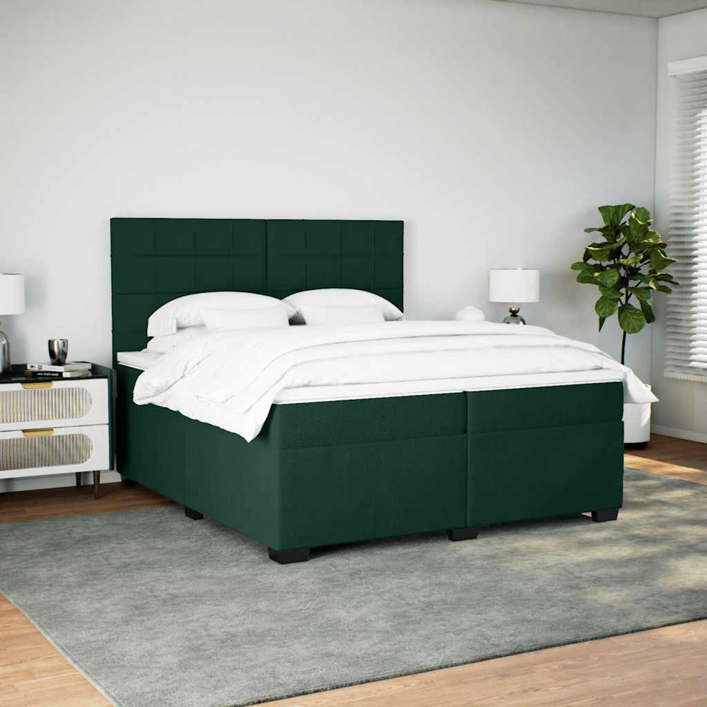 sötétzöld bársony rugós ágy matraccal 200x200 cm