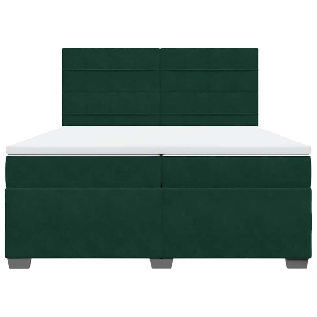 sötétzöld bársony rugós ágy matraccal 200x200 cm
