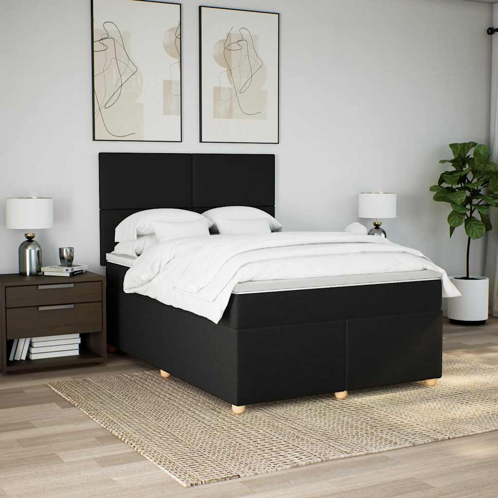 fekete szövet rugós ágy matraccal 160x200 cm