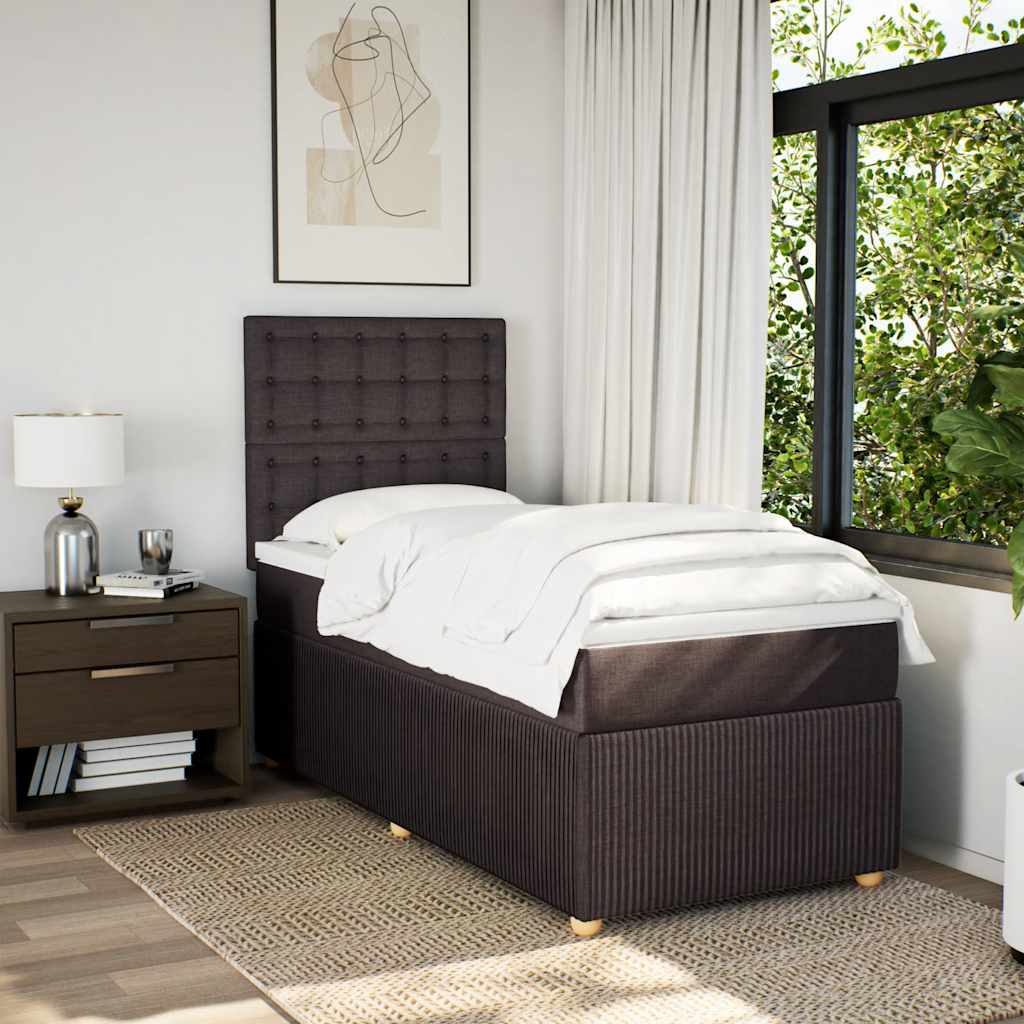 sötétbarna szövet rugós ágy matraccal 100 x 200 cm