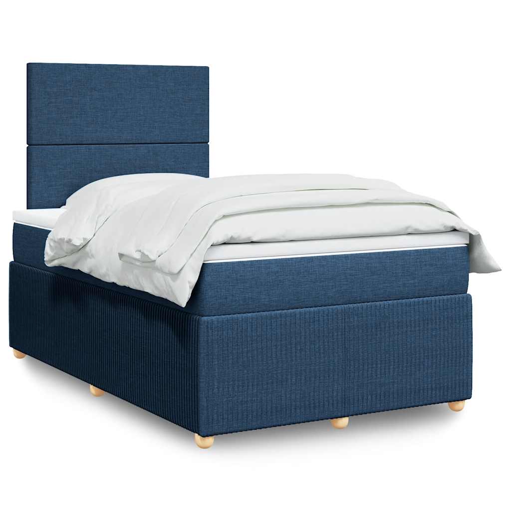 kék szövet rugós ágy matraccal 120 x 200 cm