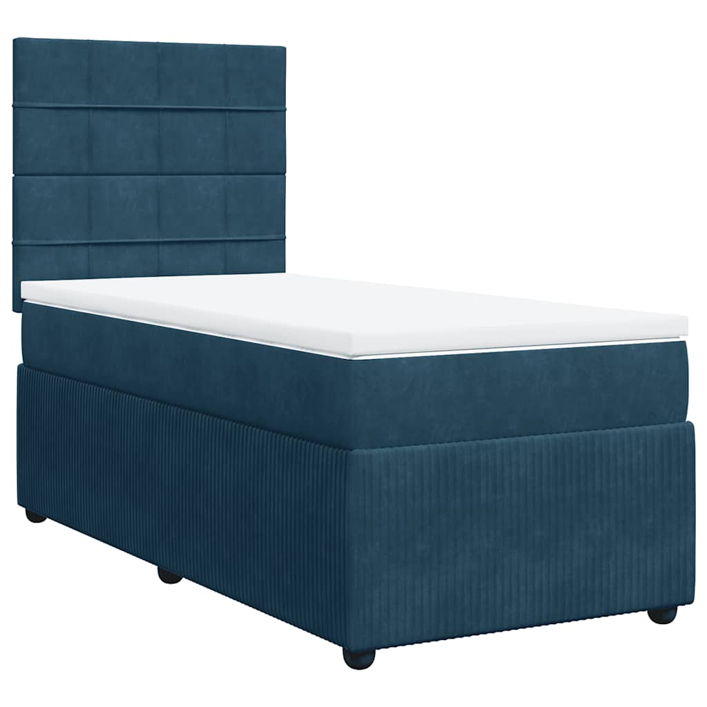 kék bársony rugós ágy matraccal 90 x 190 cm