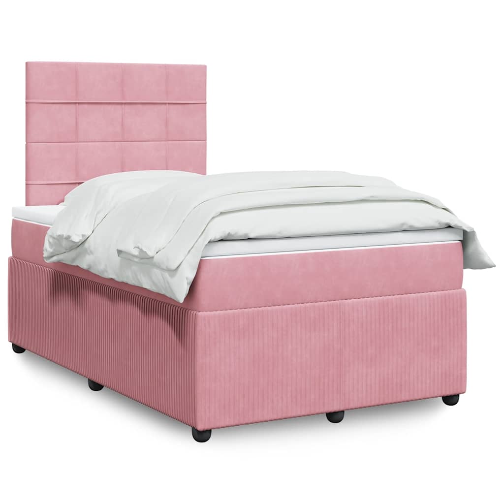 rózsaszín bársony rugós ágy matraccal 120 x 190 cm