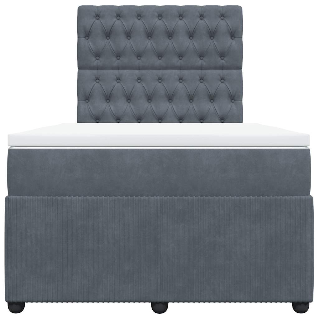 sötétszürke bársony rugós ágy matraccal 120x190 cm