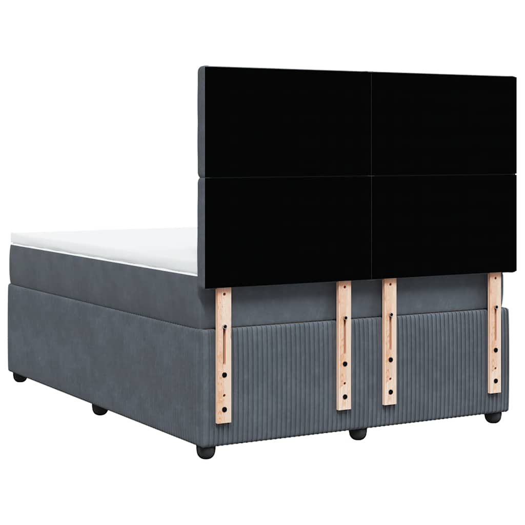 sötétszürke bársony rugós ágy matraccal 140x190 cm