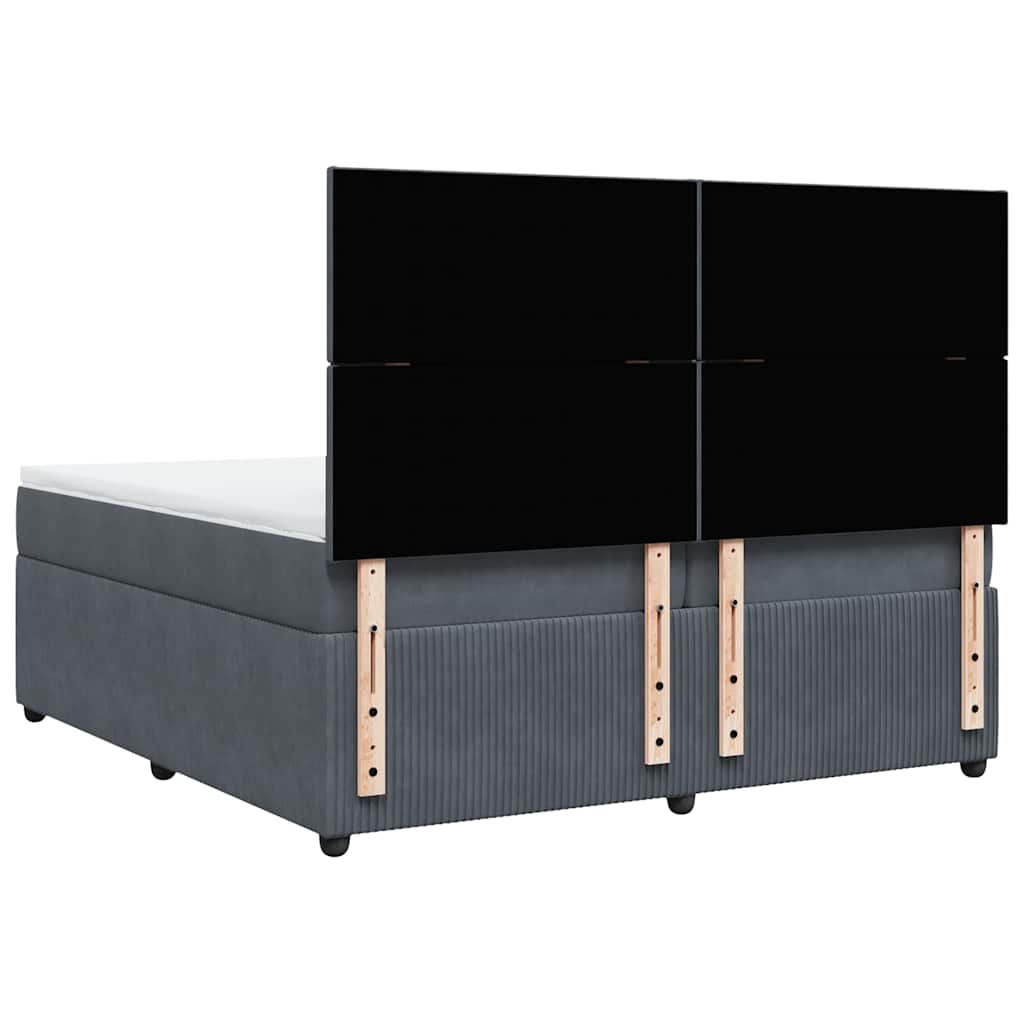 sötétszürke bársony rugós ágy matraccal 200x200 cm