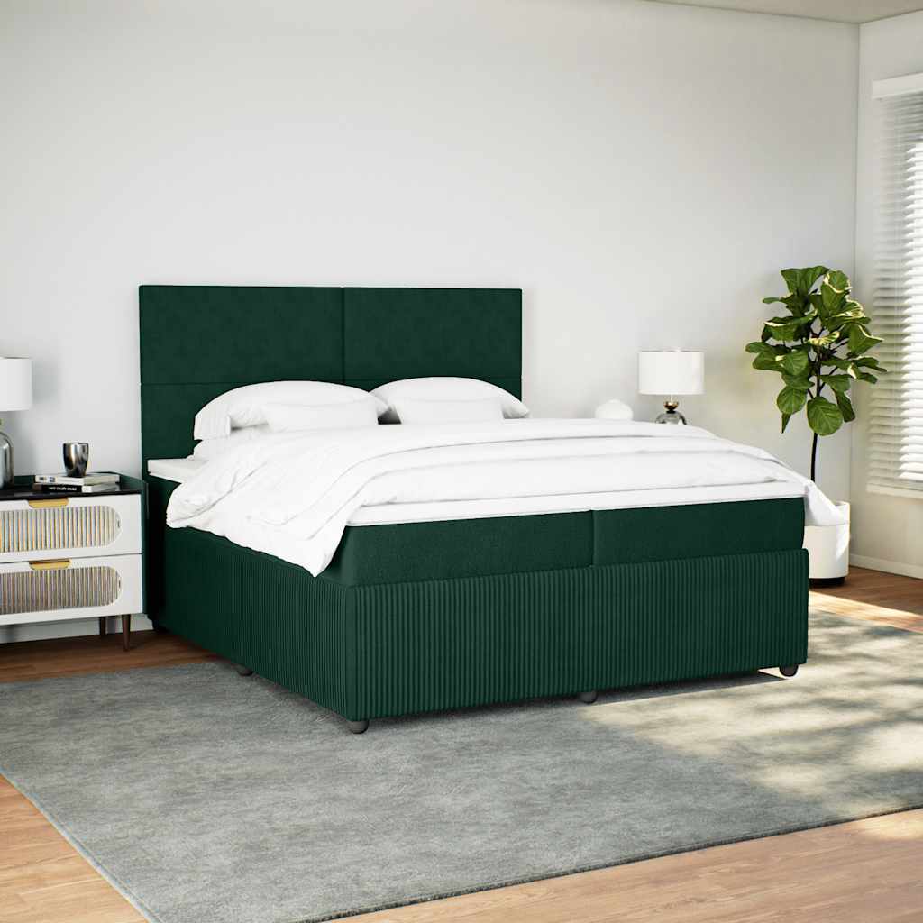 sötétzöld bársony rugós ágy matraccal 200x200 cm
