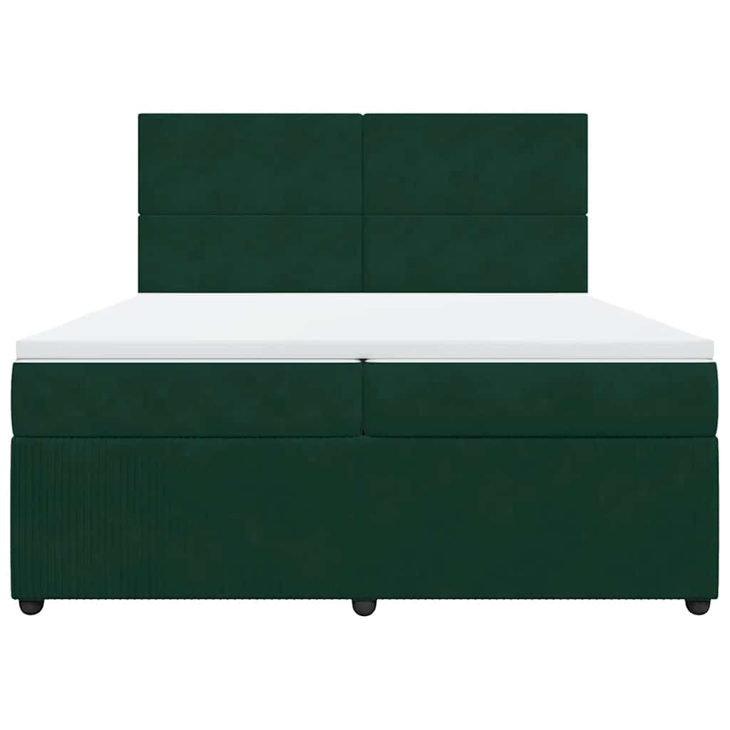sötétzöld bársony rugós ágy matraccal 200x200 cm
