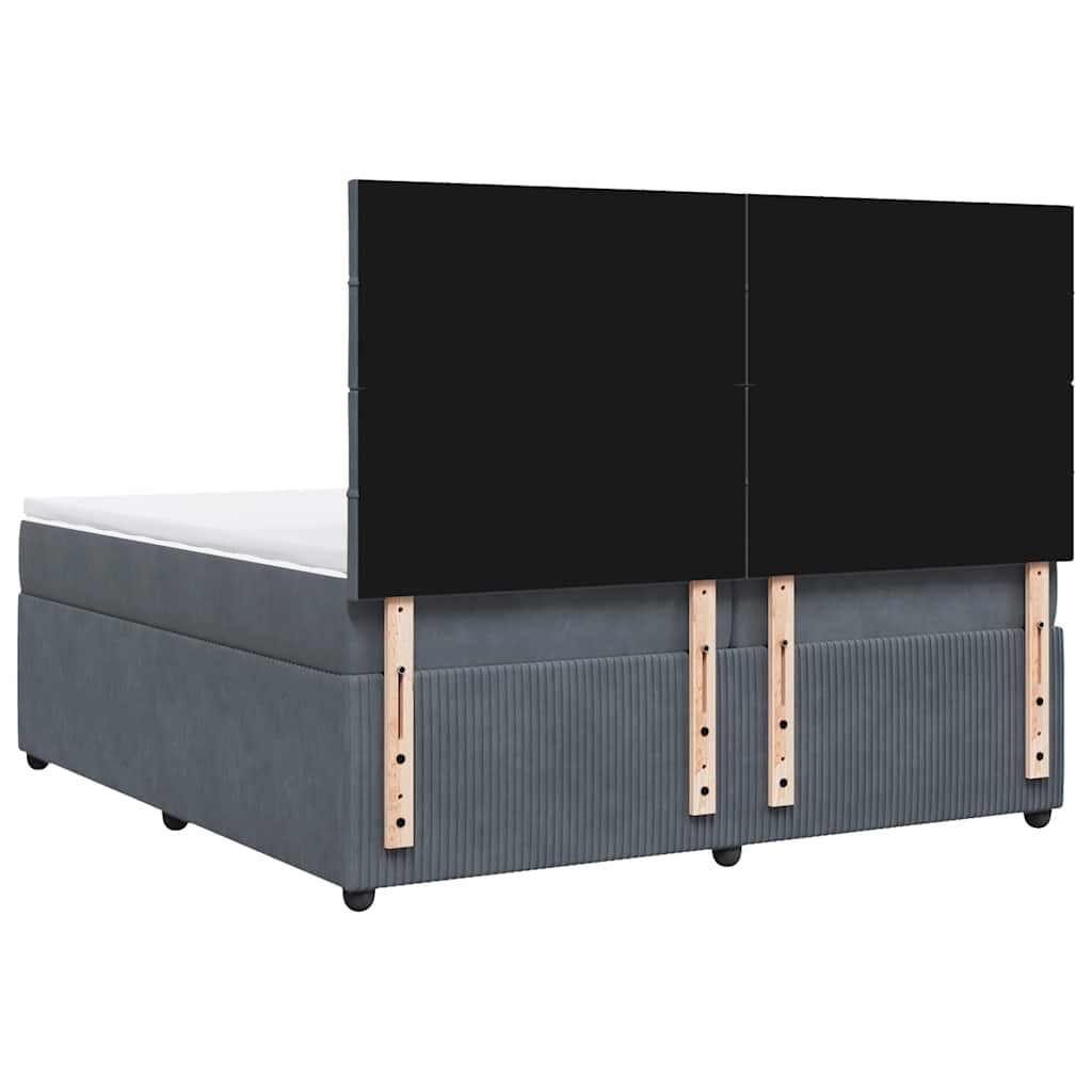 sötétszürke bársony rugós ágy matraccal 200x200 cm