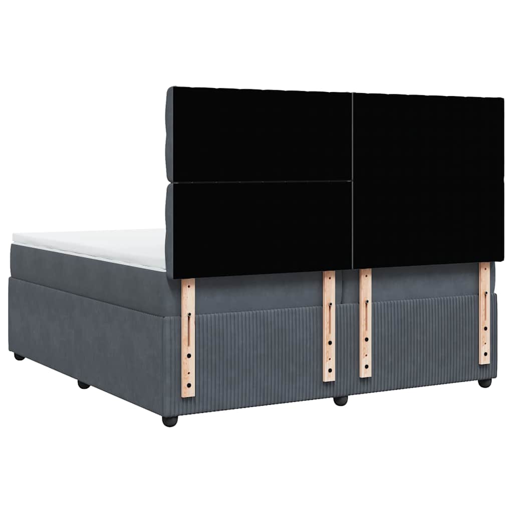 sötétszürke bársony rugós ágy matraccal 200x200 cm