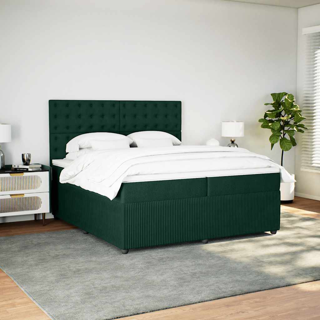 sötétzöld bársony rugós ágy matraccal 200x200 cm